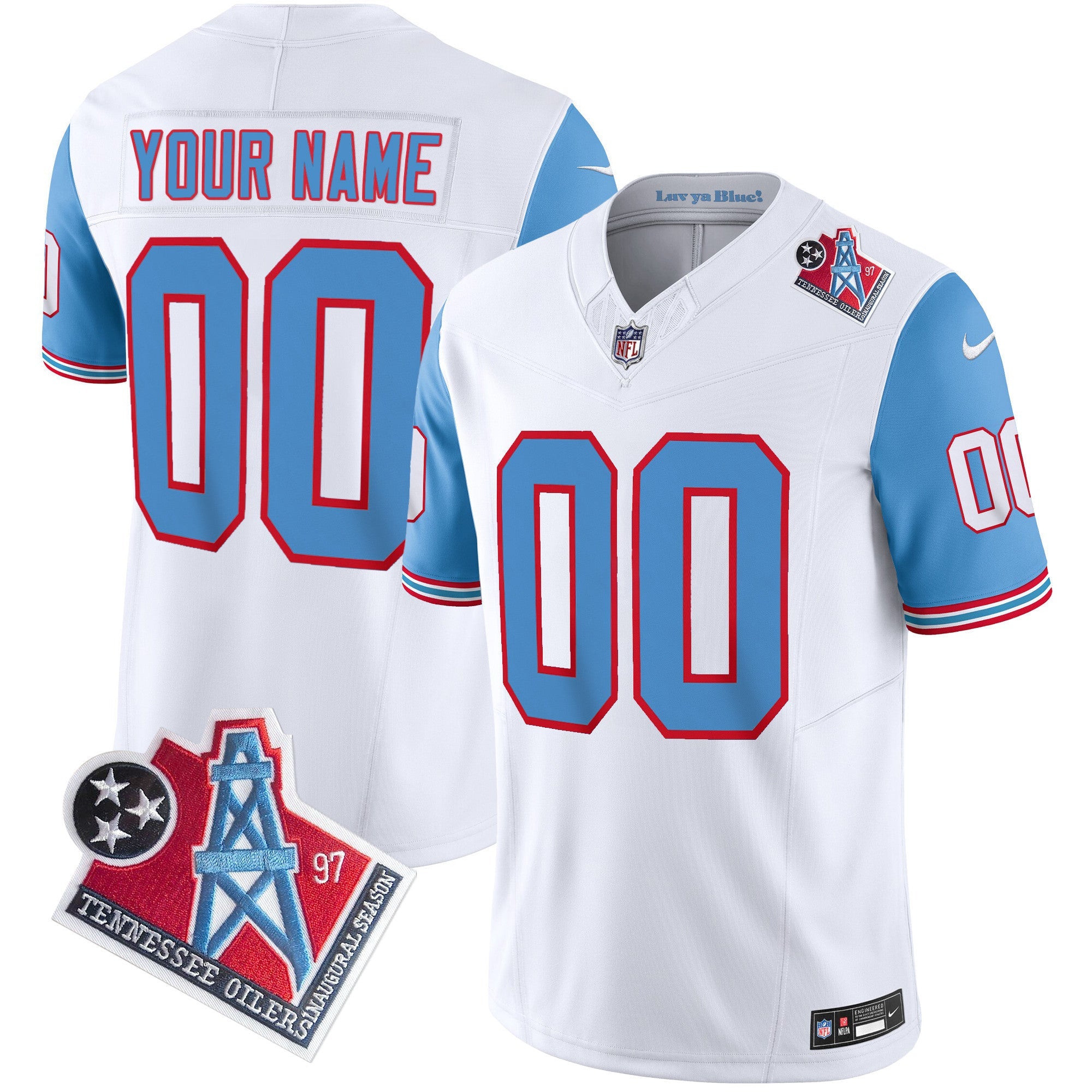 Hunk Wear - Titans 1997 Throwback Limited Vapor Custom Jersey V2 – All Stitched – Blue Sleeves Jersey