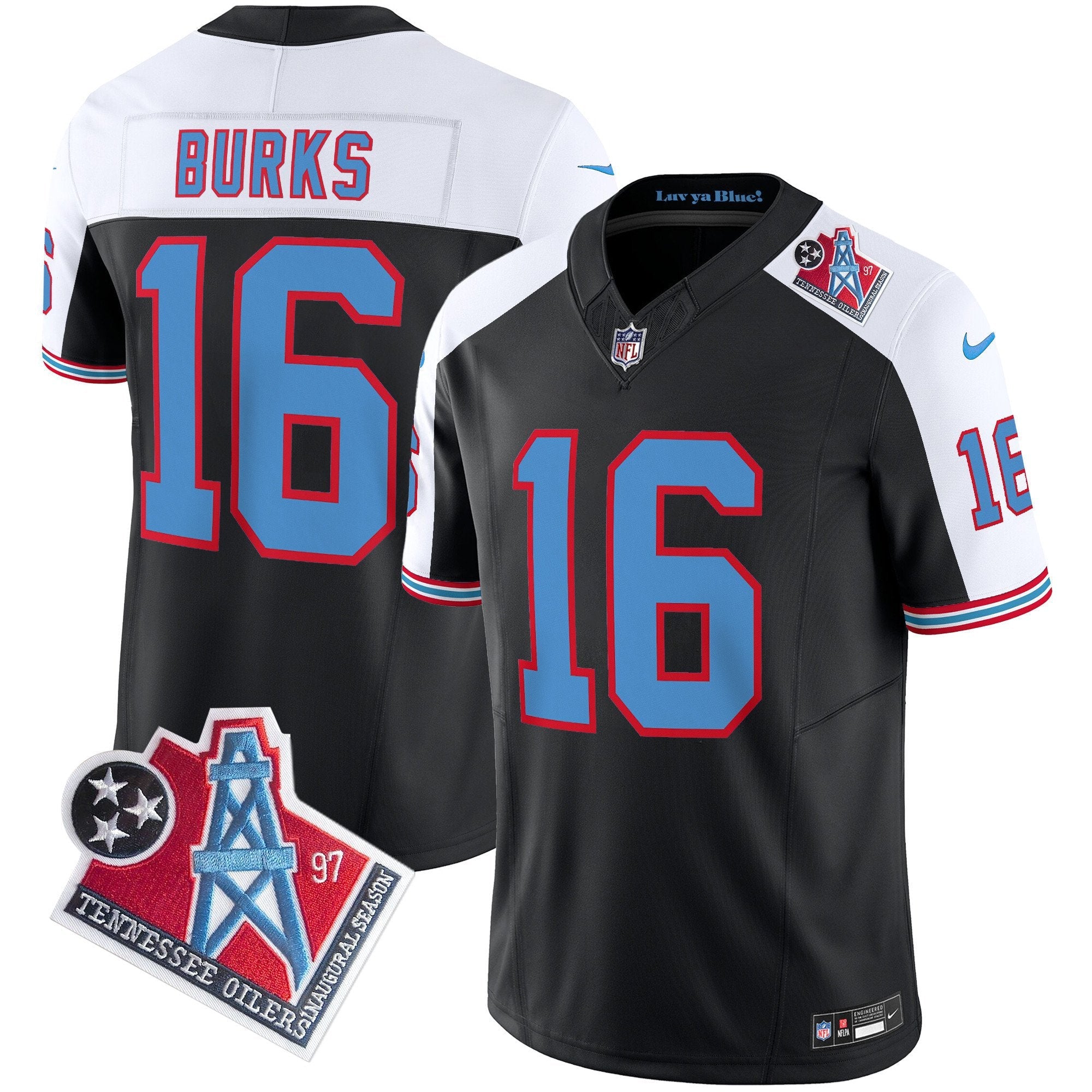 Hunk Wear - Titans 1997 Throwback Limited Vapor Jersey V2 – All Stitched – Black Alternate – Treylon Burks Jersey