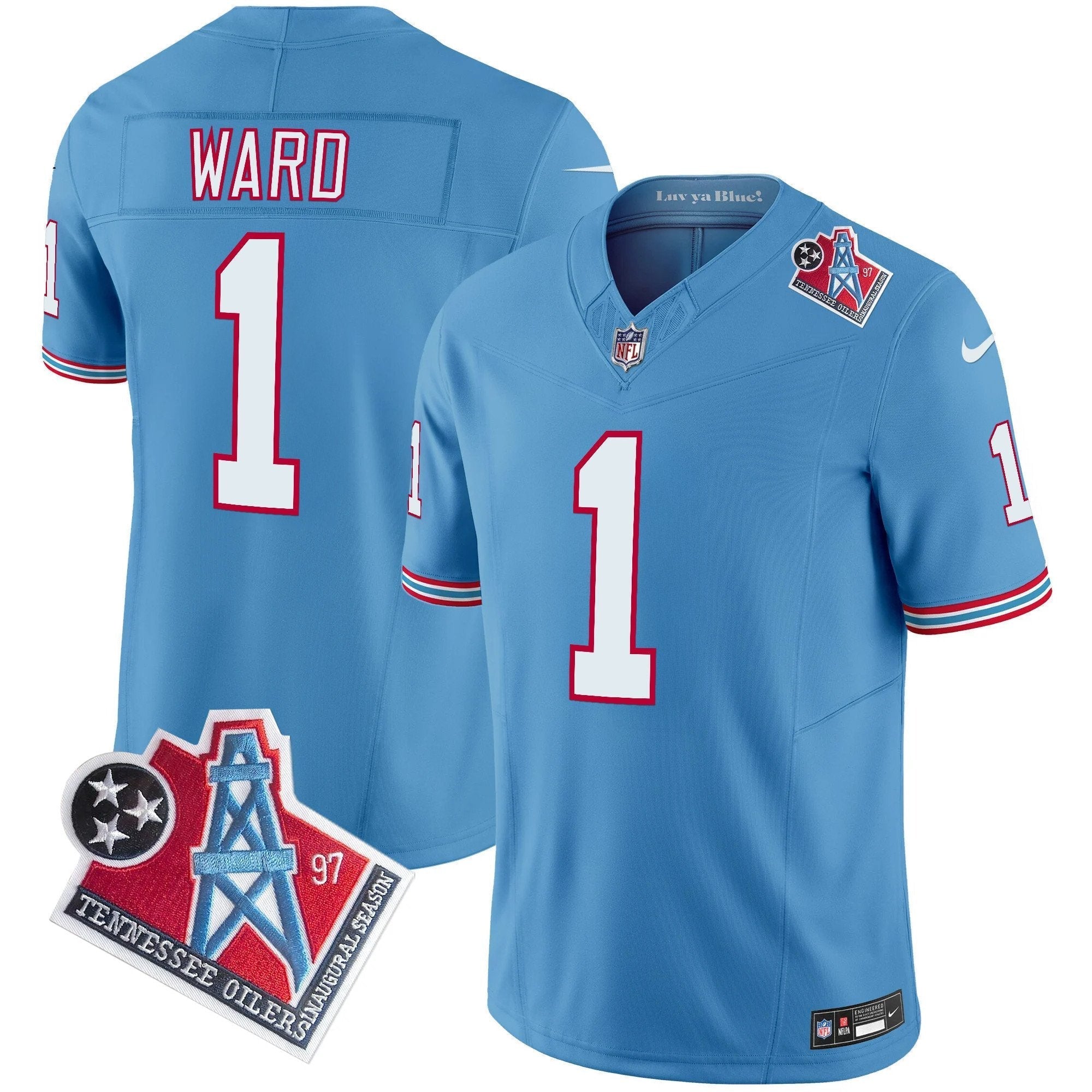 Hunk Wear - Titans 1997 Throwback Vapor Limited Jersey – All Stitched – Light Blue – Cam Ward Jersey