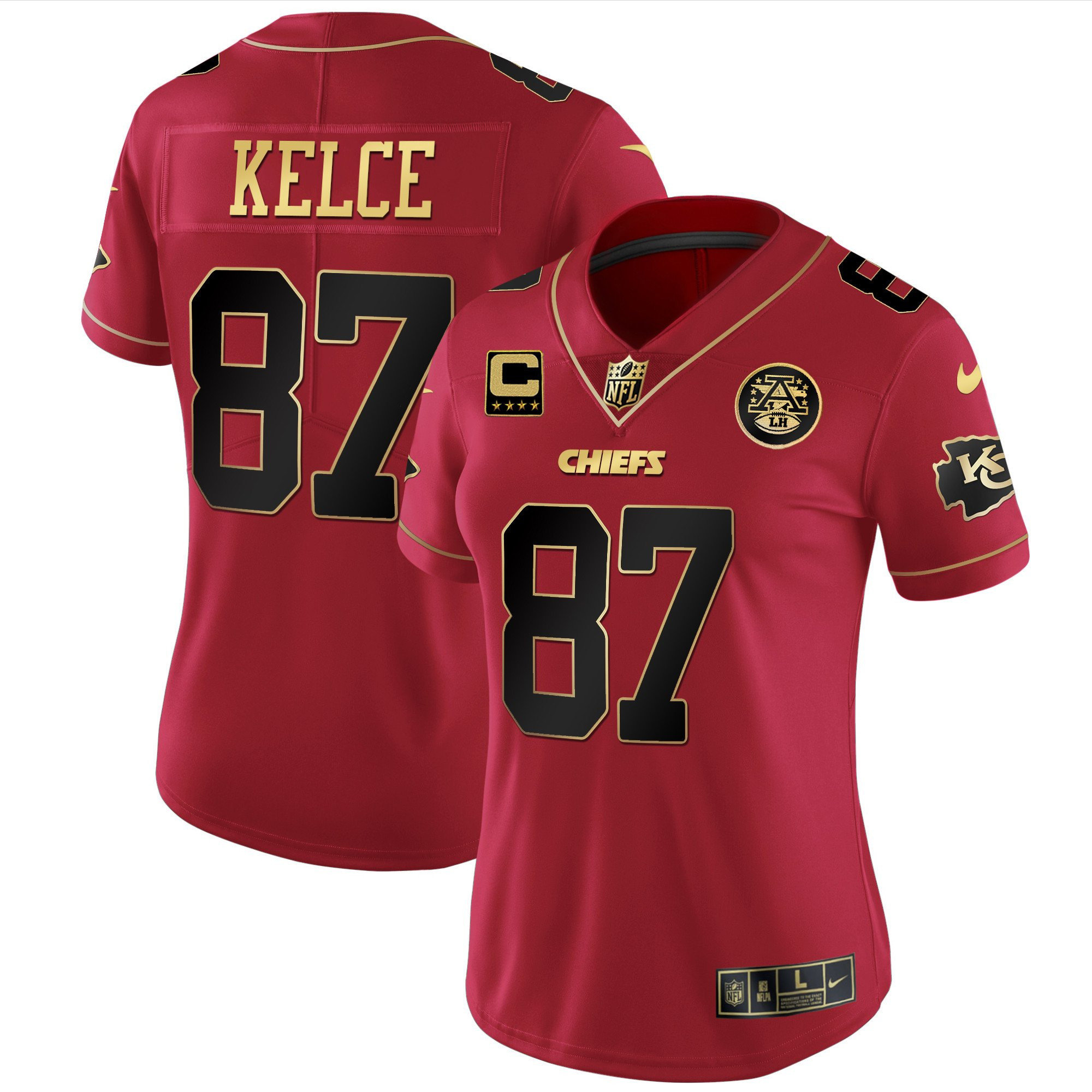 Hunk Wear - Travis Kelce Women's Kansas City Chiefs White Gold & Black Gold Red Special Jersey
