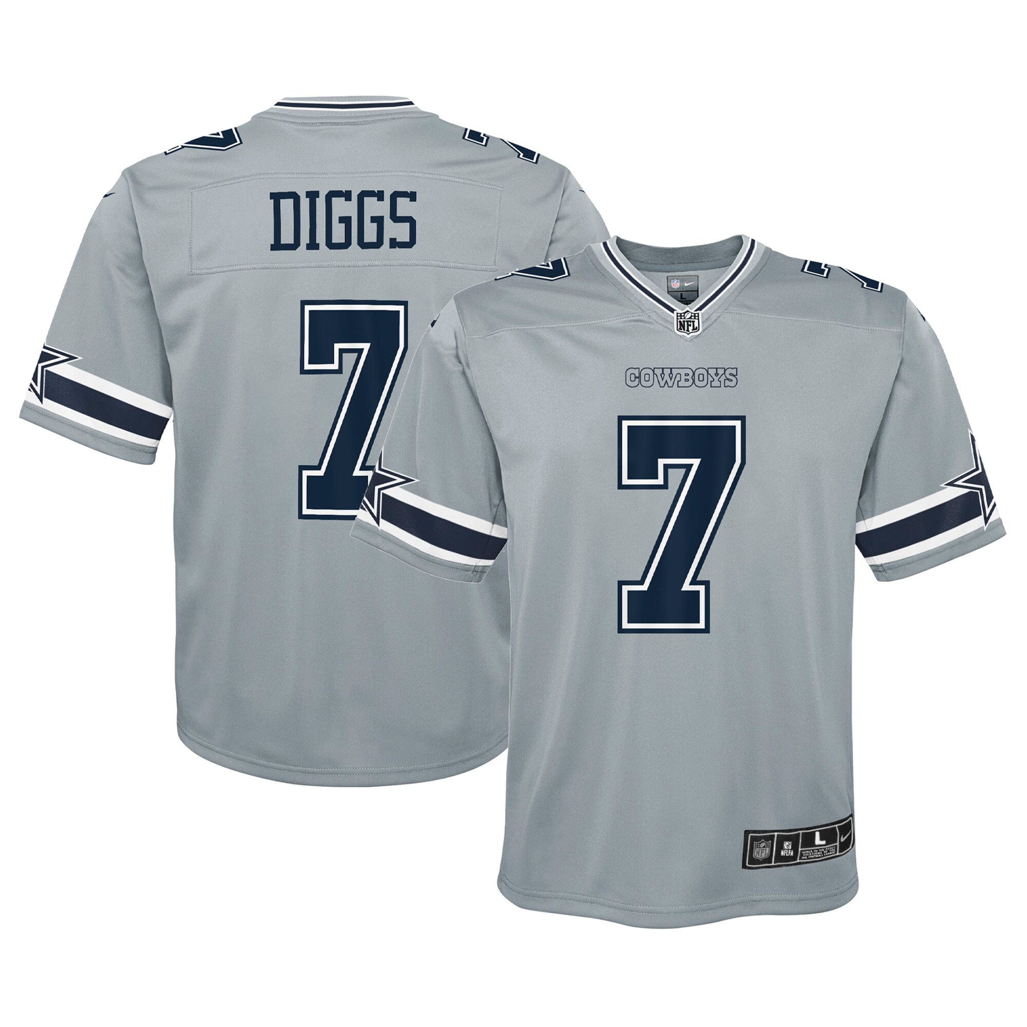 Hunk Wear - Trevon Diggs Dallas Cowboys Nike Youth Inverted Game Jersey – Silver