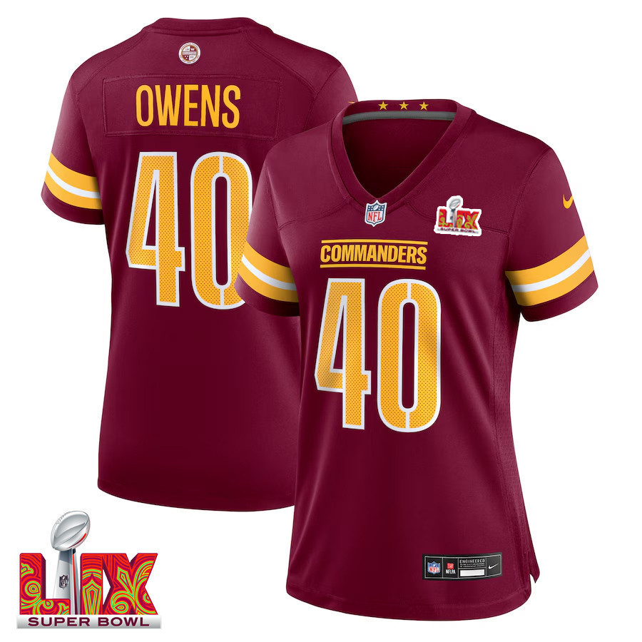 Hunk Wear - Tyler Owens #40 Washington Commanders Super Bowl LIX Women's Jersey ' Burgundy