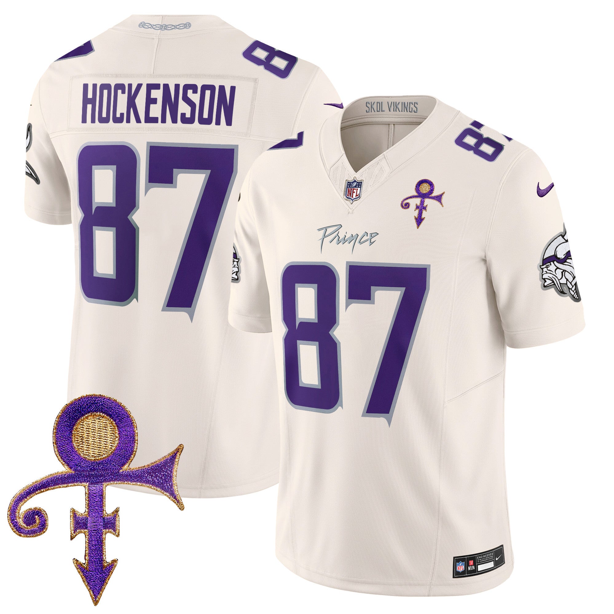 Hunk Wear - Vikings 2024 Prince Vapor Limited Jersey ' All Stitched ' Cream ' T.J. Hockenson Jersey