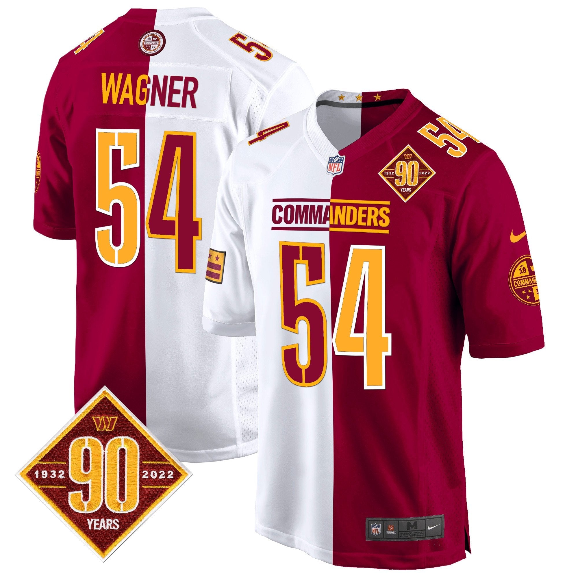 Hunk Wear - Washington Commanders 90th Anniversary Patch Game Jersey – All Stitched – Half – Bobby Wagner Jersey