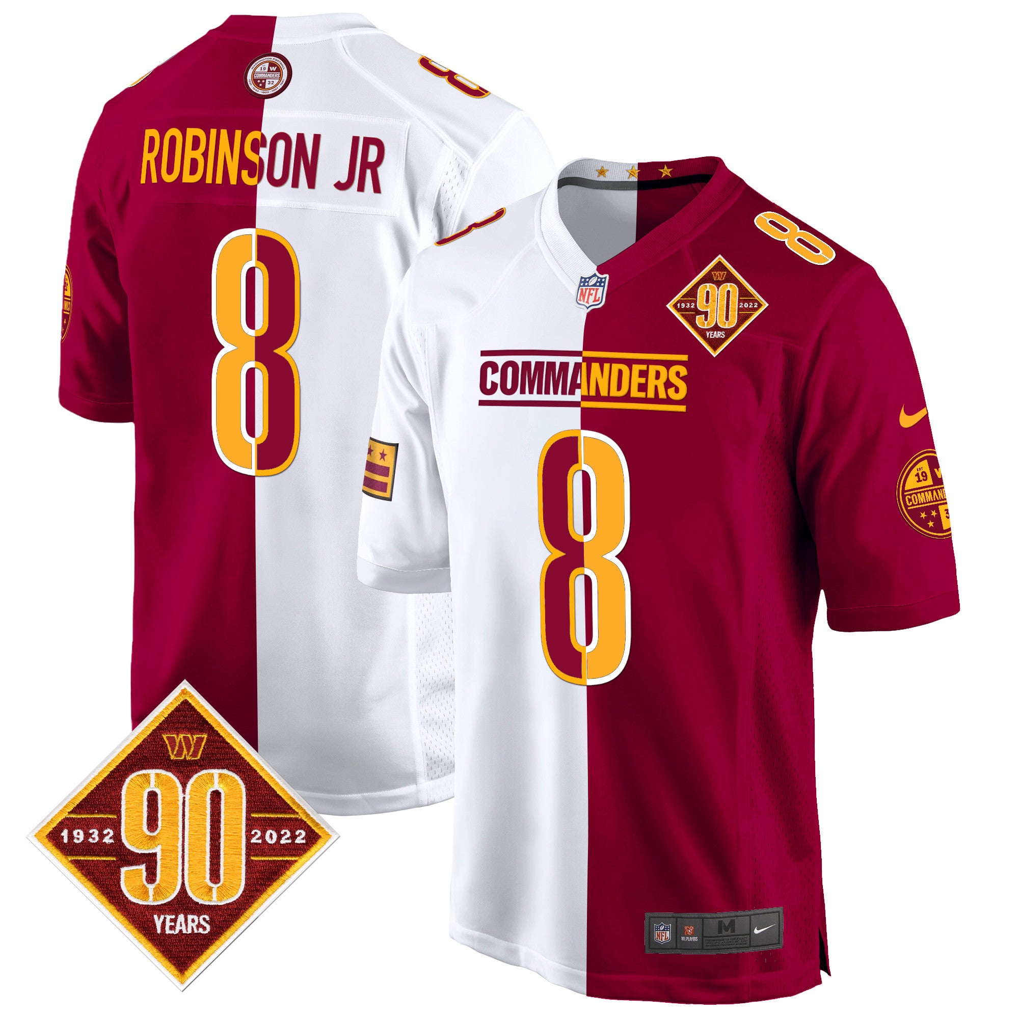 Hunk Wear - Washington Commanders 90th Anniversary Patch Game Jersey – All Stitched – Half – Robinson Jr. Jersey