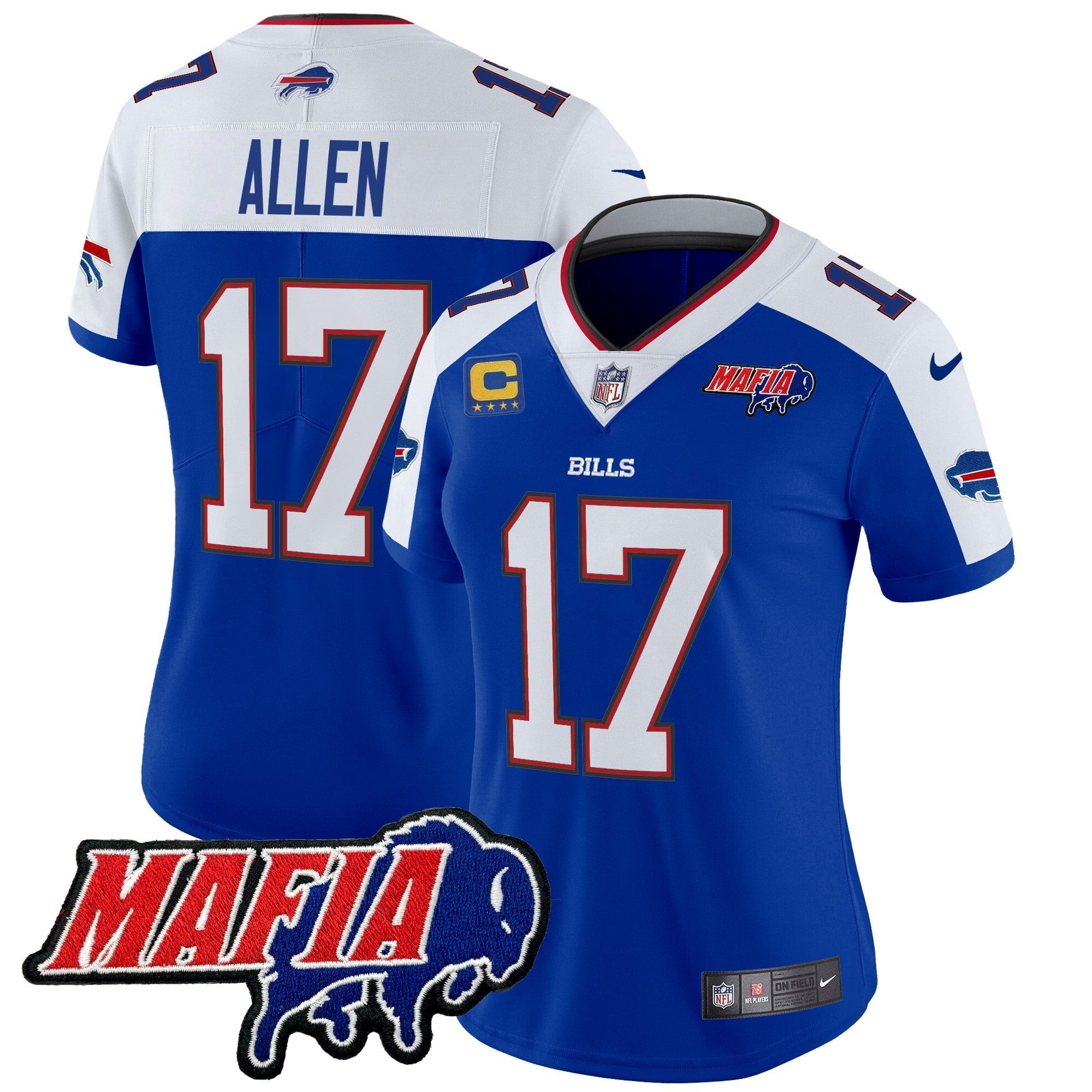 Hunk Wear - Women's Buffalo Bills 2024 Bills Mafia Patch Vapor Limited Jersey ' All Stitched ' Royal Alternate ' Josh Allen Jersey
