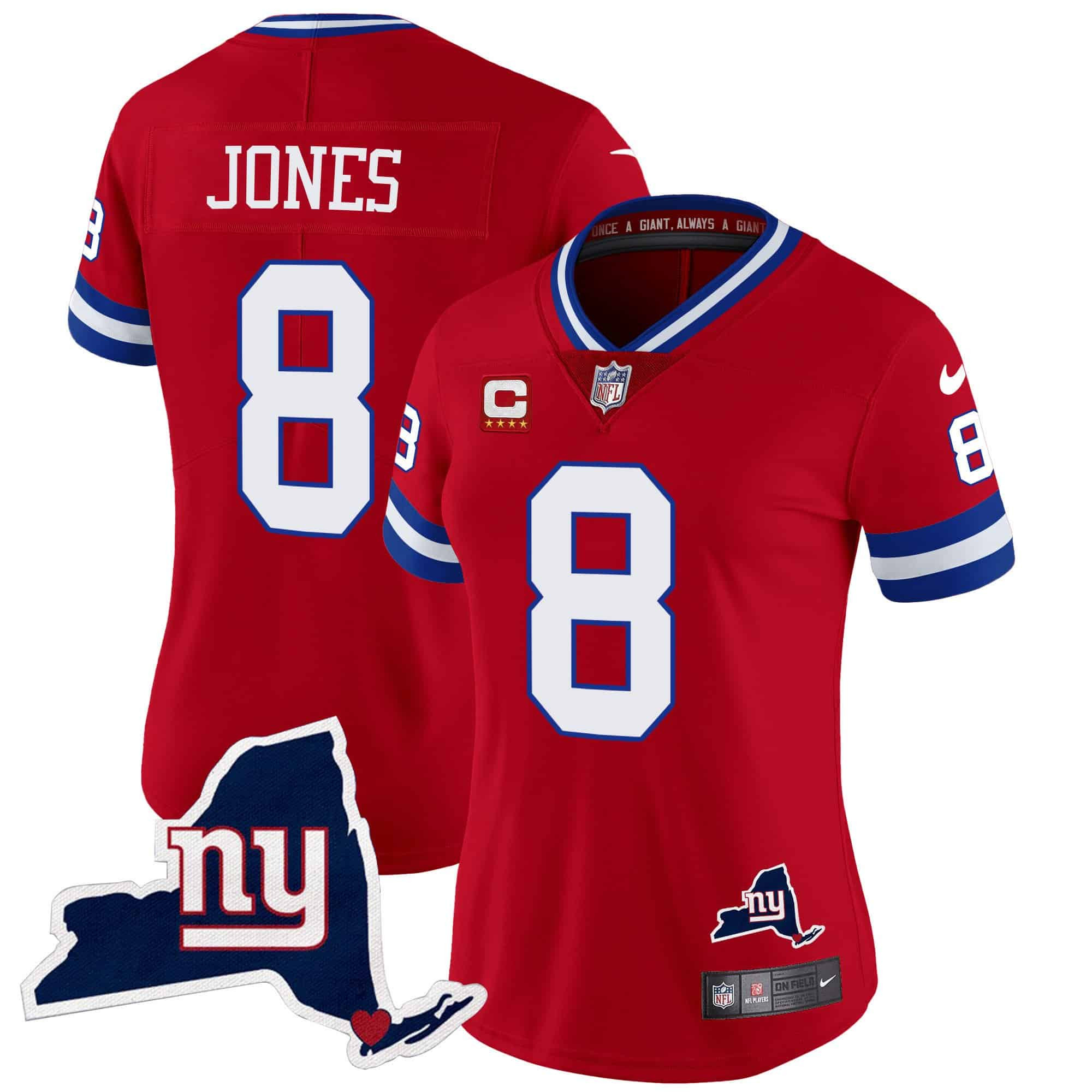 Hunk Wear - Women’s Giants New York State Map Patch Limited Jersey V2 – All Stitched – Red – Daniel Jones