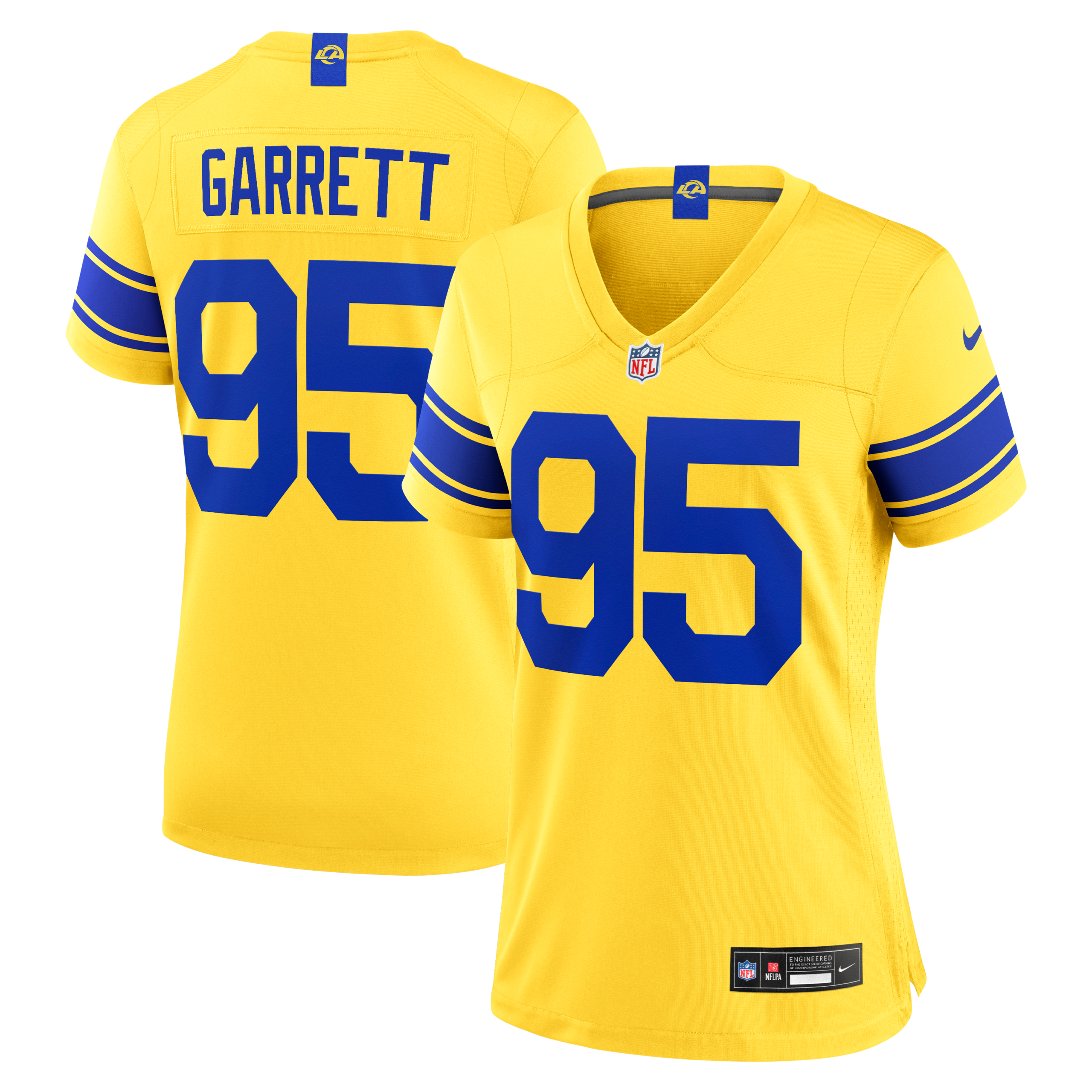 Hunk Wear - Womenâ€™s Los Angeles Rams Myles Garrett Classic Sol Game Limited Jersey ' All Stitched ' Gold