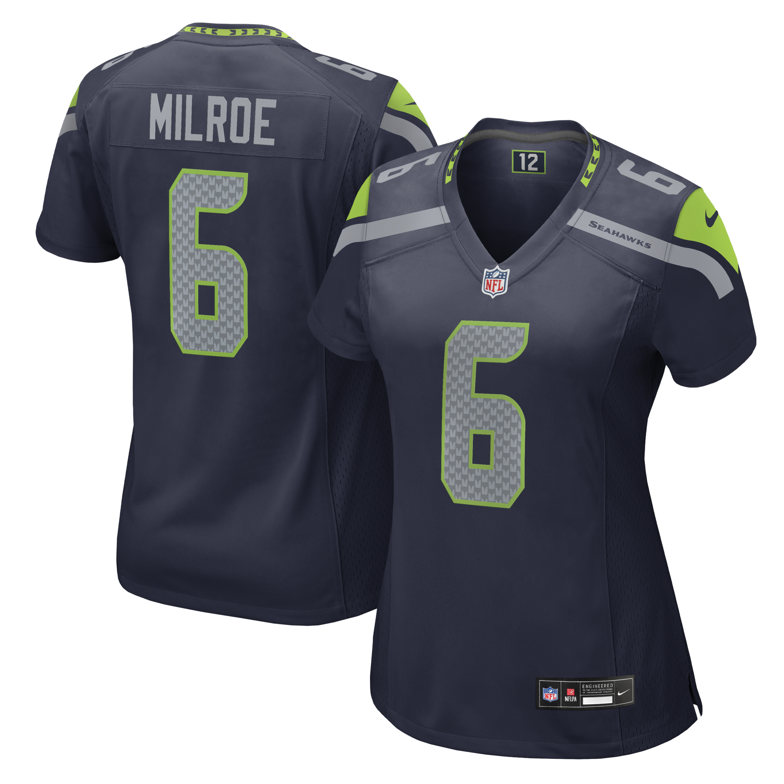 Hunk Wear - Womenâ€™s Seattle Seahawks Jalen Milroe Vapor Limited Jersey ' All Stitched ' Navy
