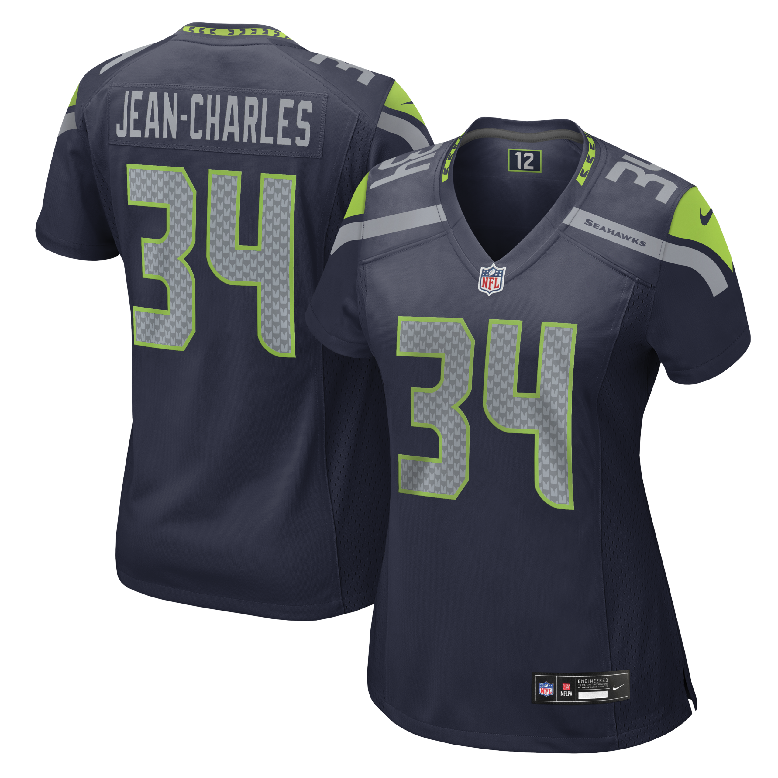 Hunk Wear - Women's Seattle Seahawks Shemar Jean-Charles Vapor Limited Jersey ' All Stitched ' Navy