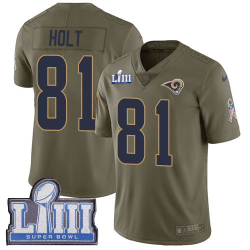 Hunk Wear - Youth Los Angeles Rams #81 Torry Holt Olive Nike NFL 2017 Salute to Service Super Bowl LIII Bound Limited Jersey