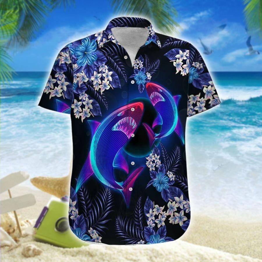 Sharks Neon Floral Hawaiian Shirt