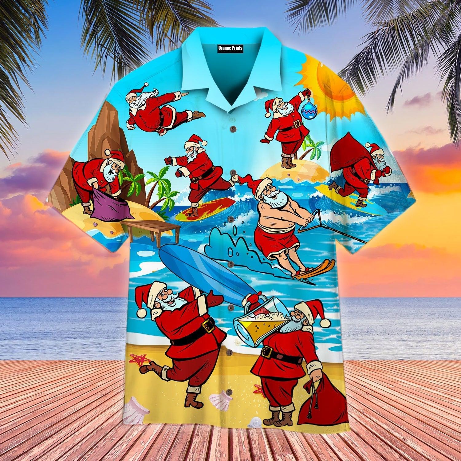 Xmas Is Coming Santa Surfing On Christmas Beach Hawaiian Shirt