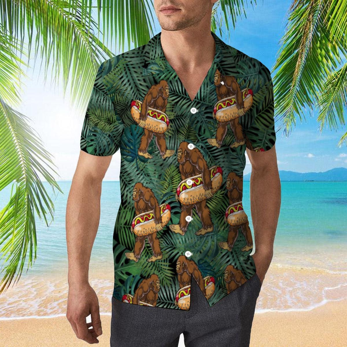Tropical Bigfoot Carrying Hotdog Camping Hawaiian Shirt