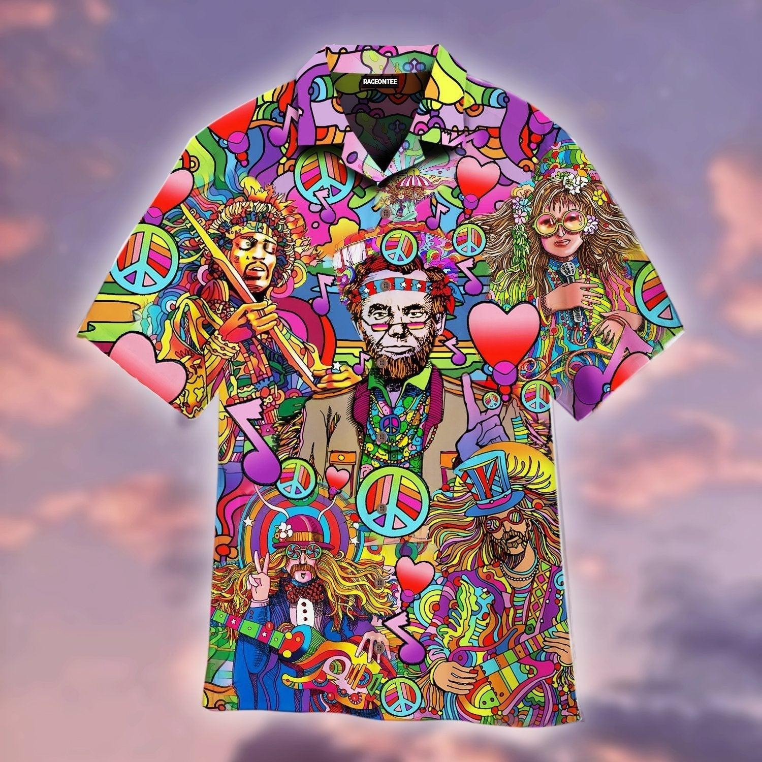 Peace Love Music Hippies With Abe Hawaiian Shirt