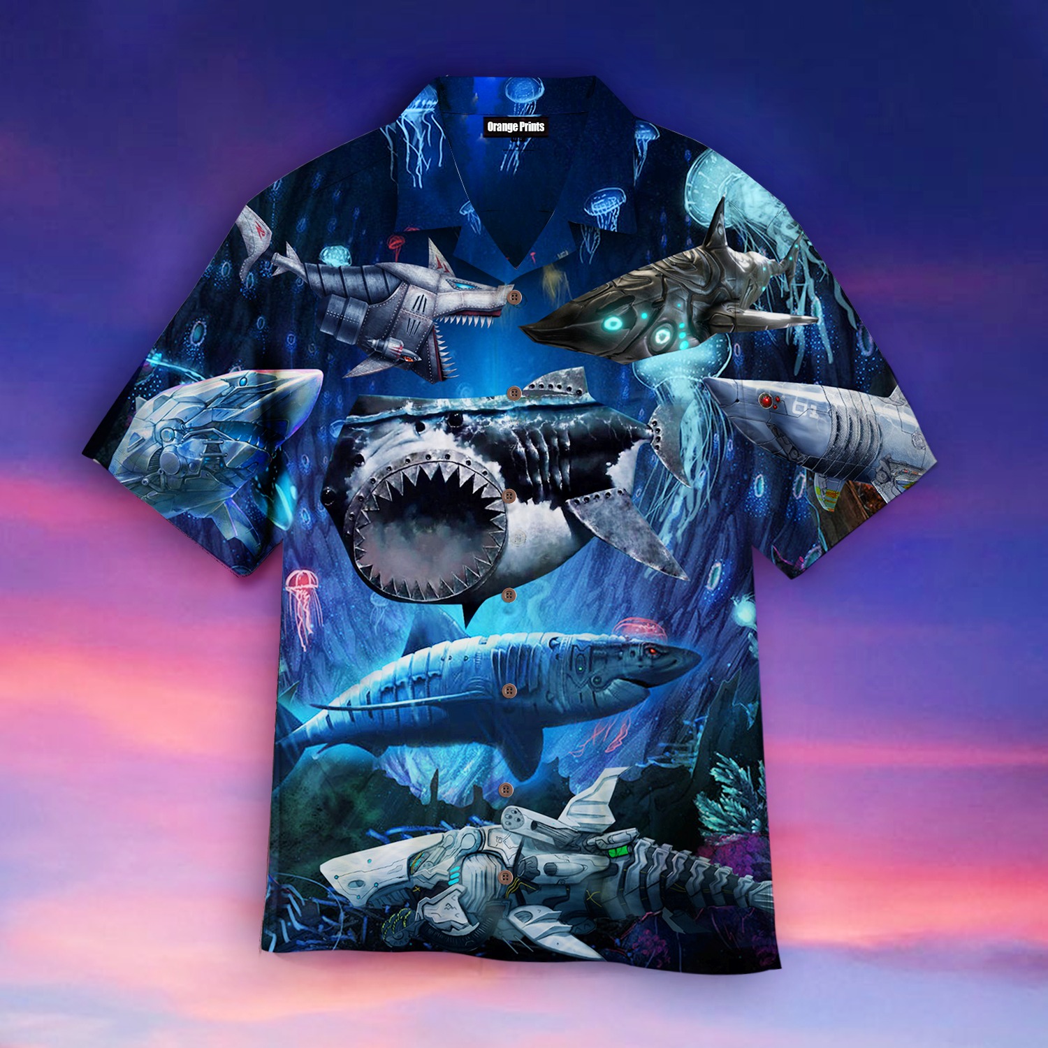 Robot Shark Hawaiian Shirt