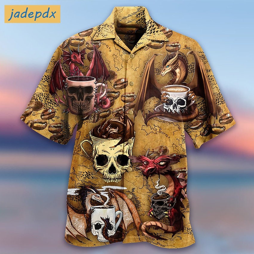 Dragon Love Coffee Skull Mug Hawaiian Shirt