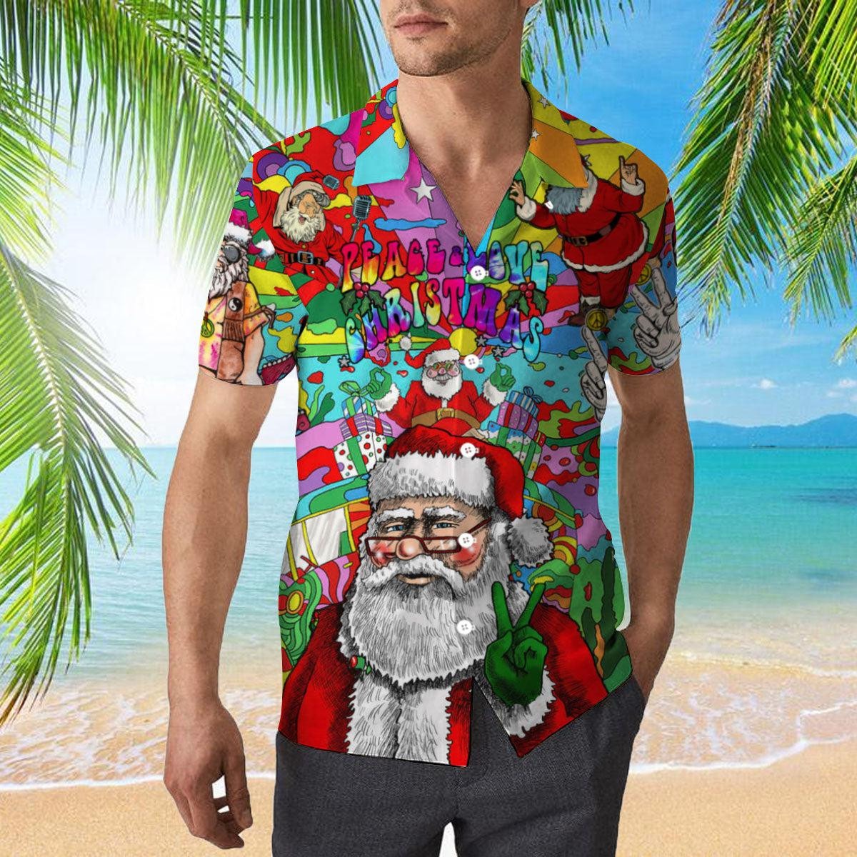 Hippie Santa Peace Love Christmas Hawaiian Shirt