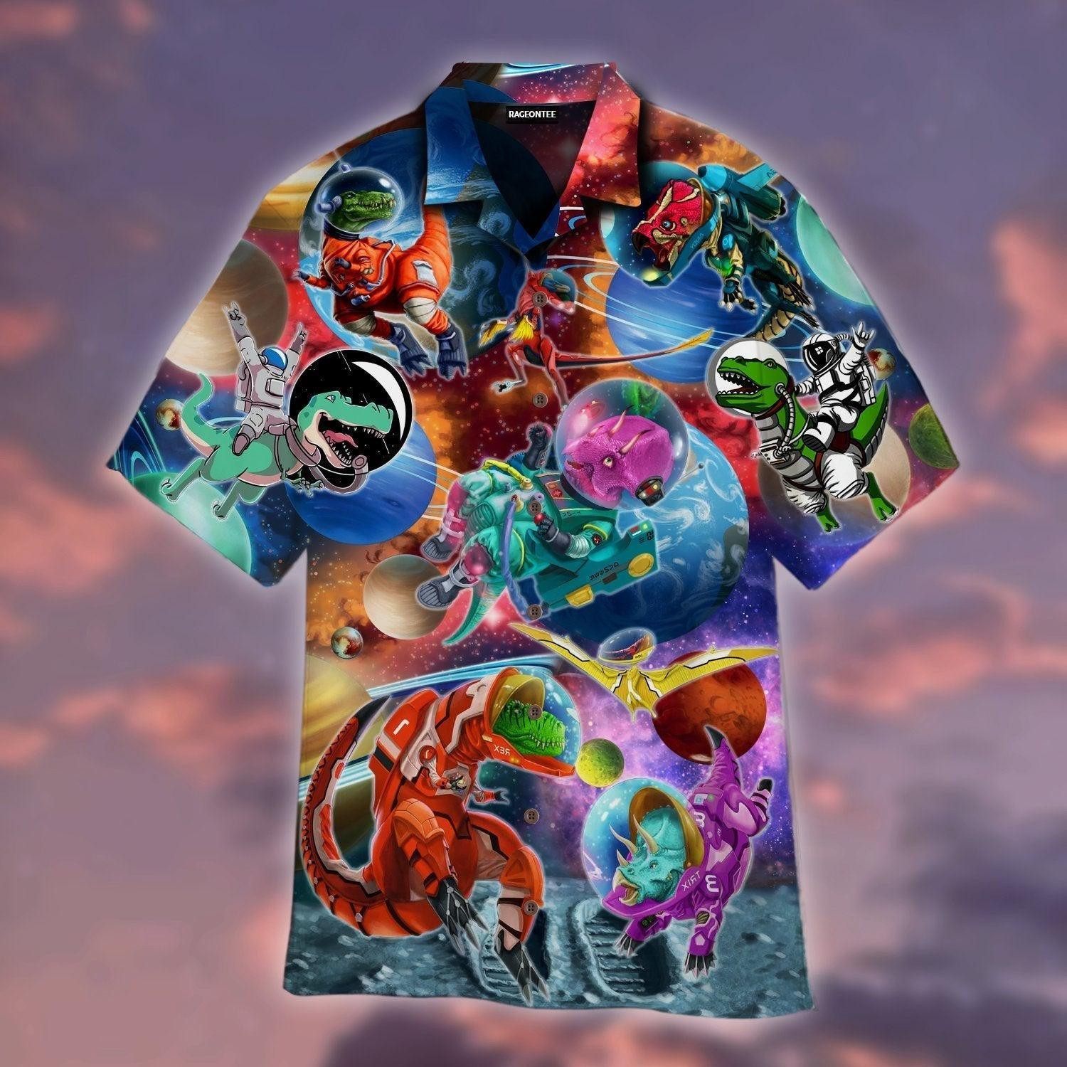 T Rex Dinosaur First Time In Space Hawaiian Shirt