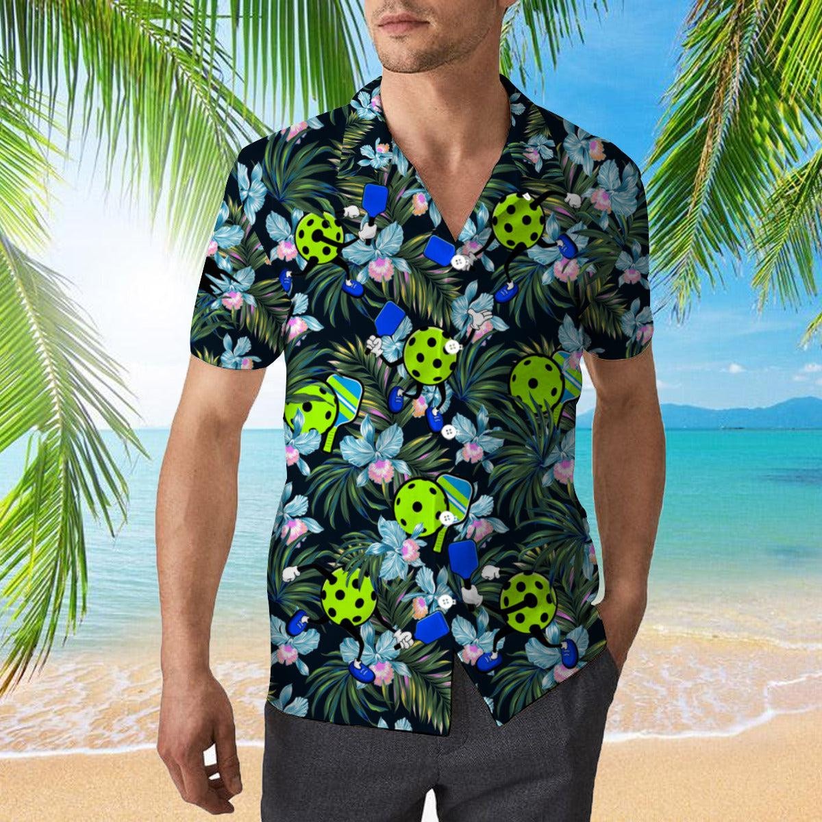 Pickleball And Leaves Pattern Hawaiian Shirt