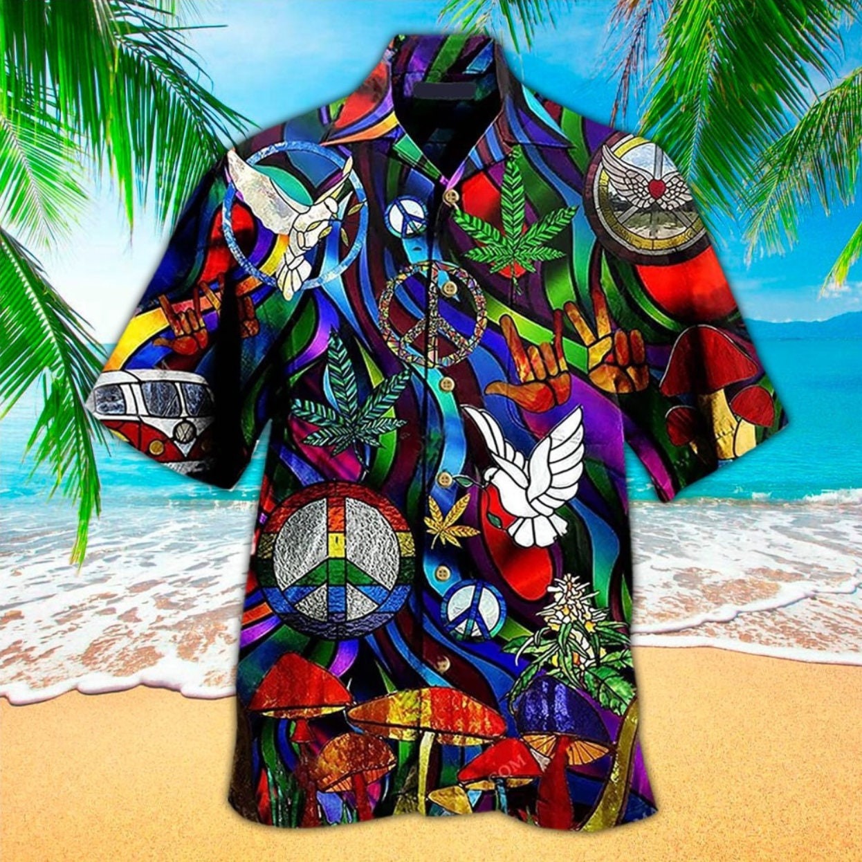 Rainbow Peace Sign Shirt, Dove And Peace Sign Hawaiian Shirt