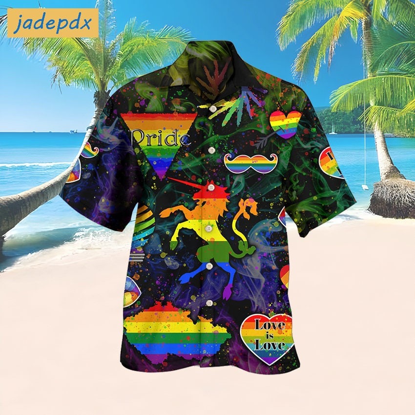 LGBT Pride Love Is Love 6 Color Rainbow Unicorn Hawaiian Shirt