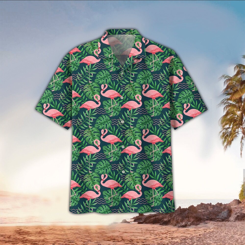 Tropical Leaf & Flamingo Pattern Hawaiian Shirt