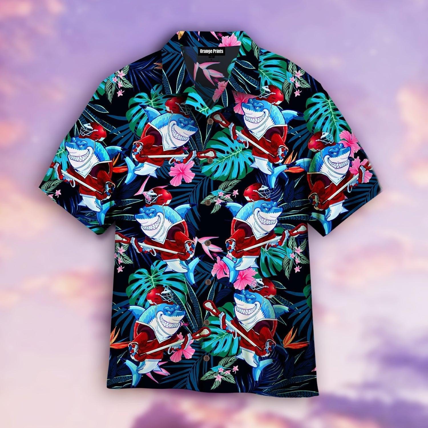 Lacrosse Shark Floral Hawaiian Shirt