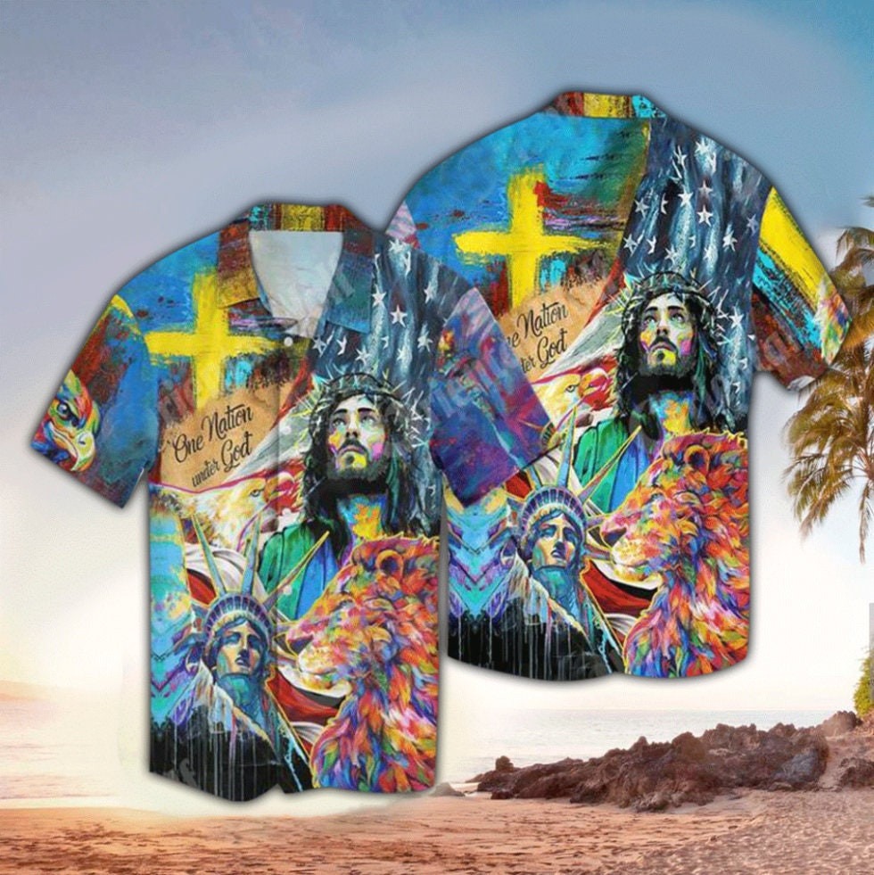 One Nation Under God Colorful Painting Hawaiian Shirt