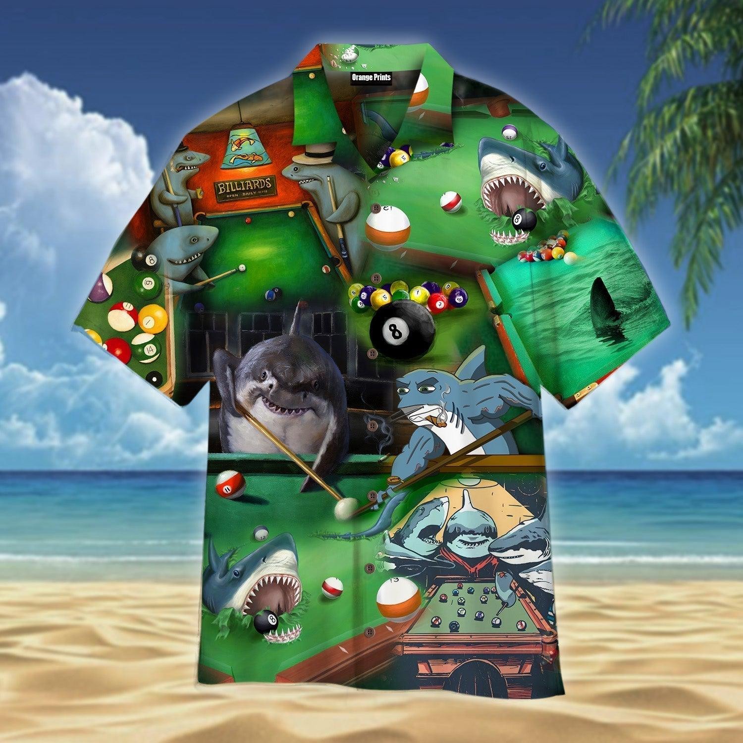 Playing Pool Billiard Like A Shark Hawaiian Shirt
