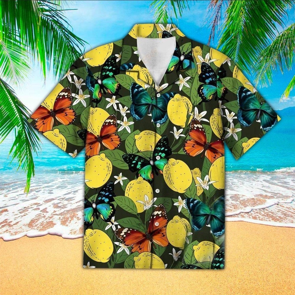 Tropical Lemon Butterfly Hawaiian Shirt