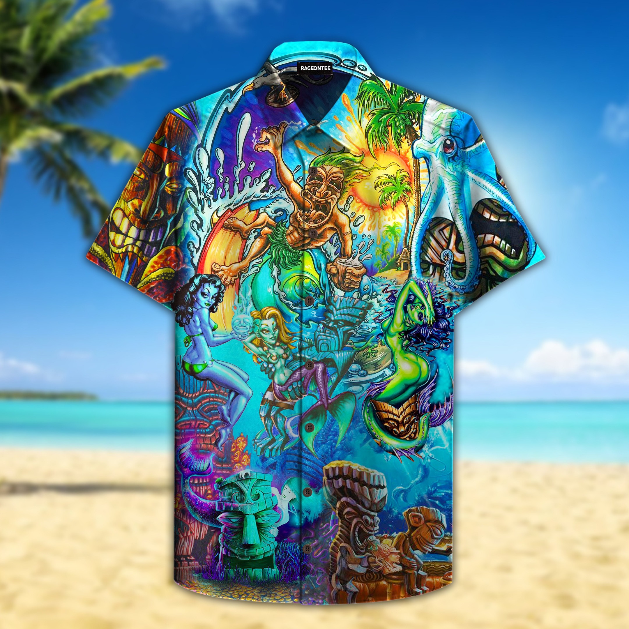 Tiki And Mermaid Island Hawaiian Shirt