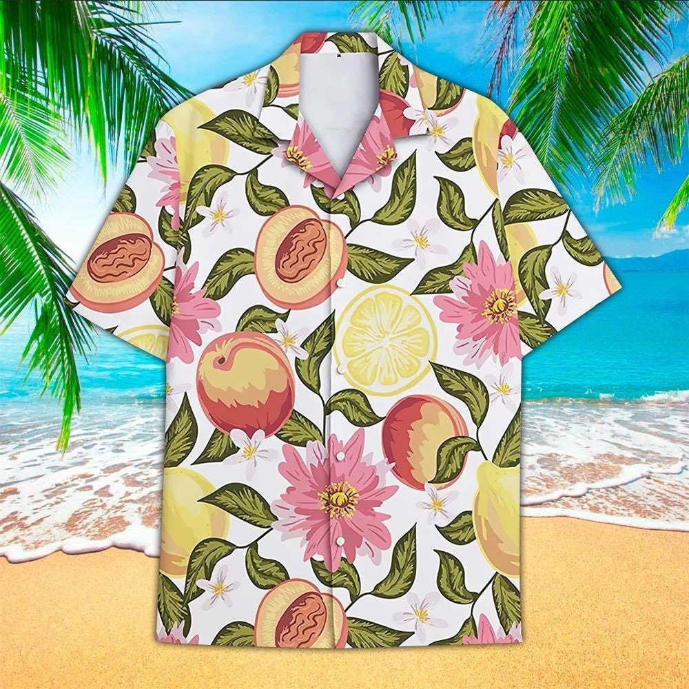 Peach Lemon & Flowers Hawaiian Shirt