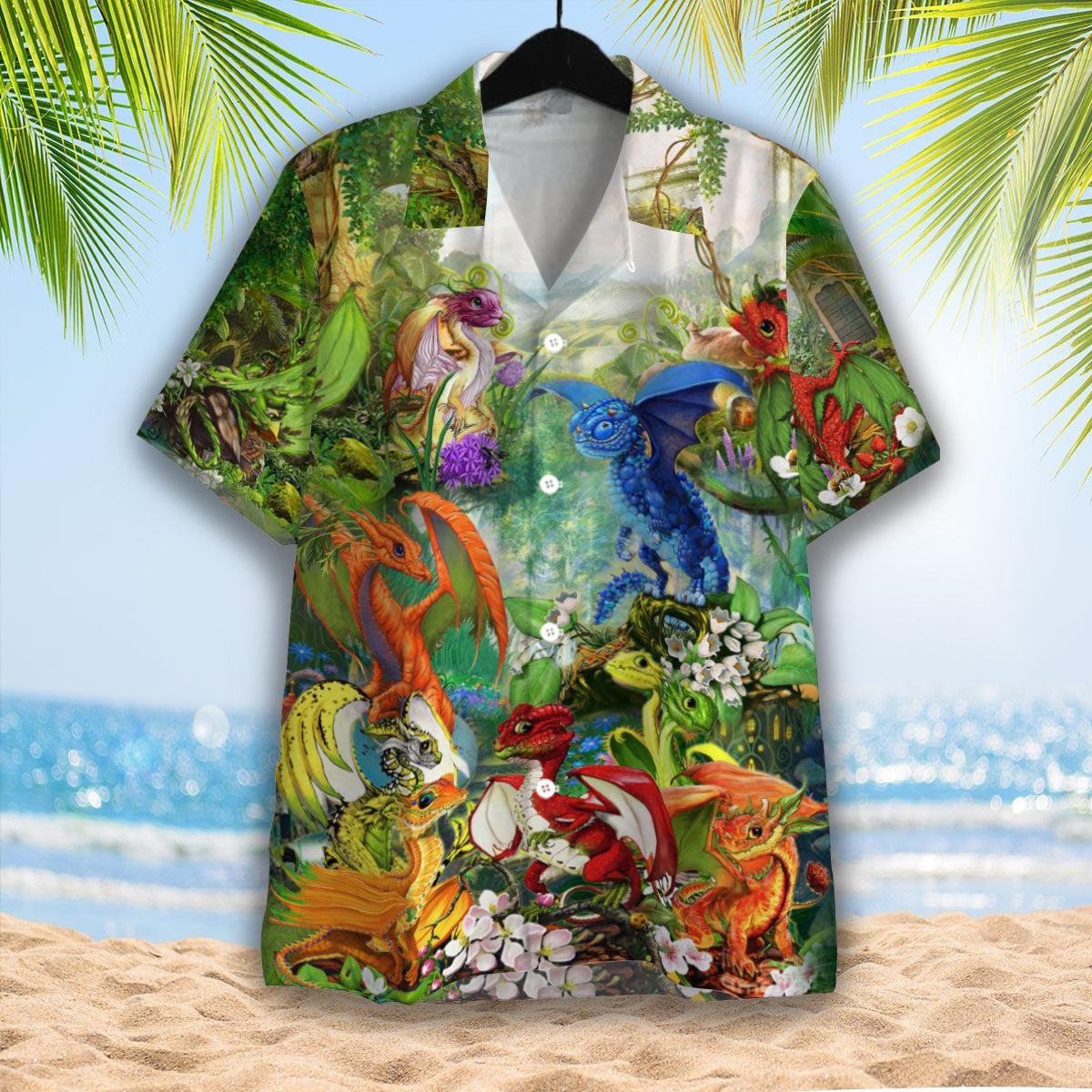 Fruit Dragons In The Mushrooms Forest Hippie Hawaiian Shirt