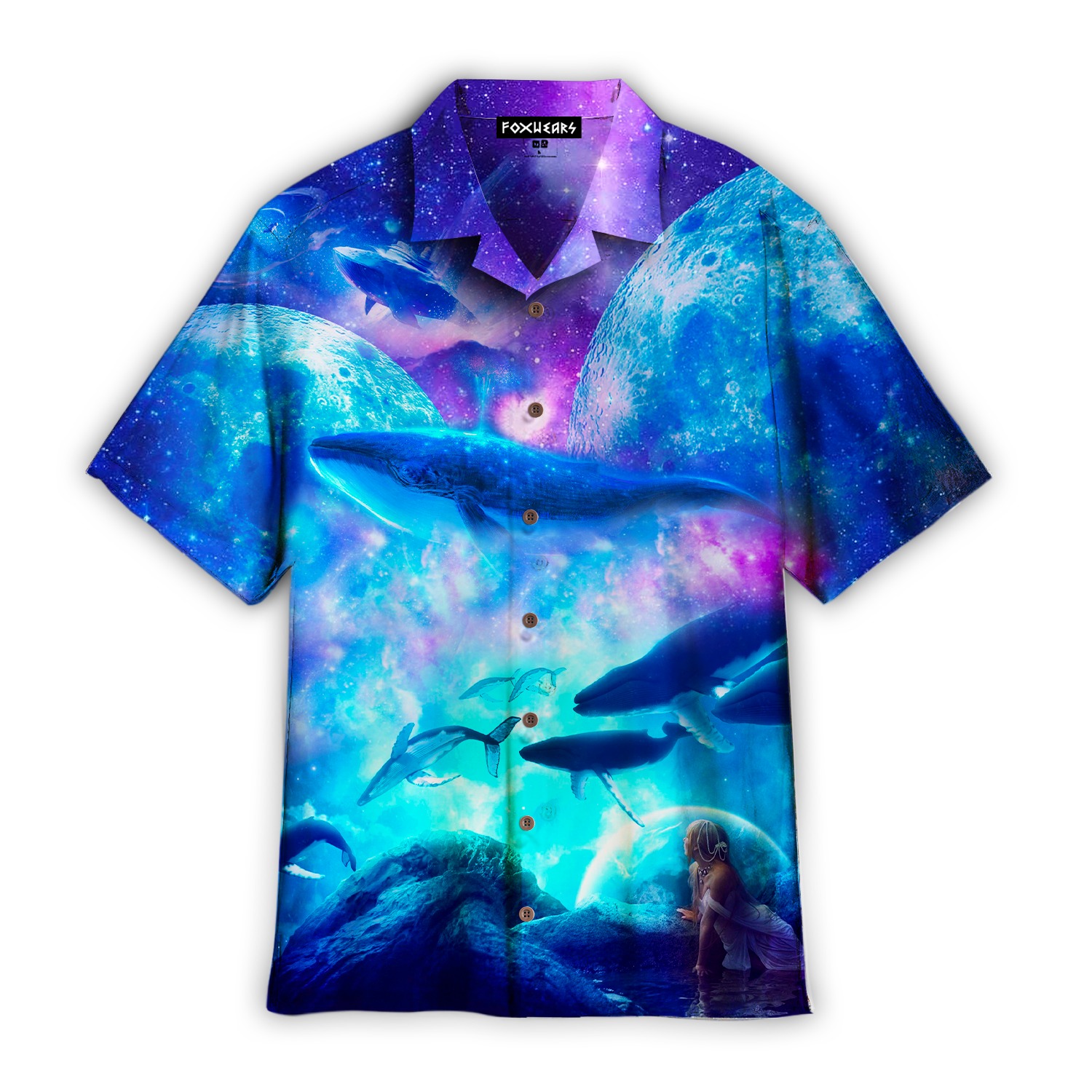 Whale Blue Galaxy Neon Hawaiian Shirt