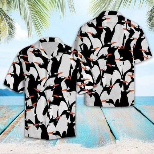 Funny Penguin Pattern Black White Hawaiian Shirt