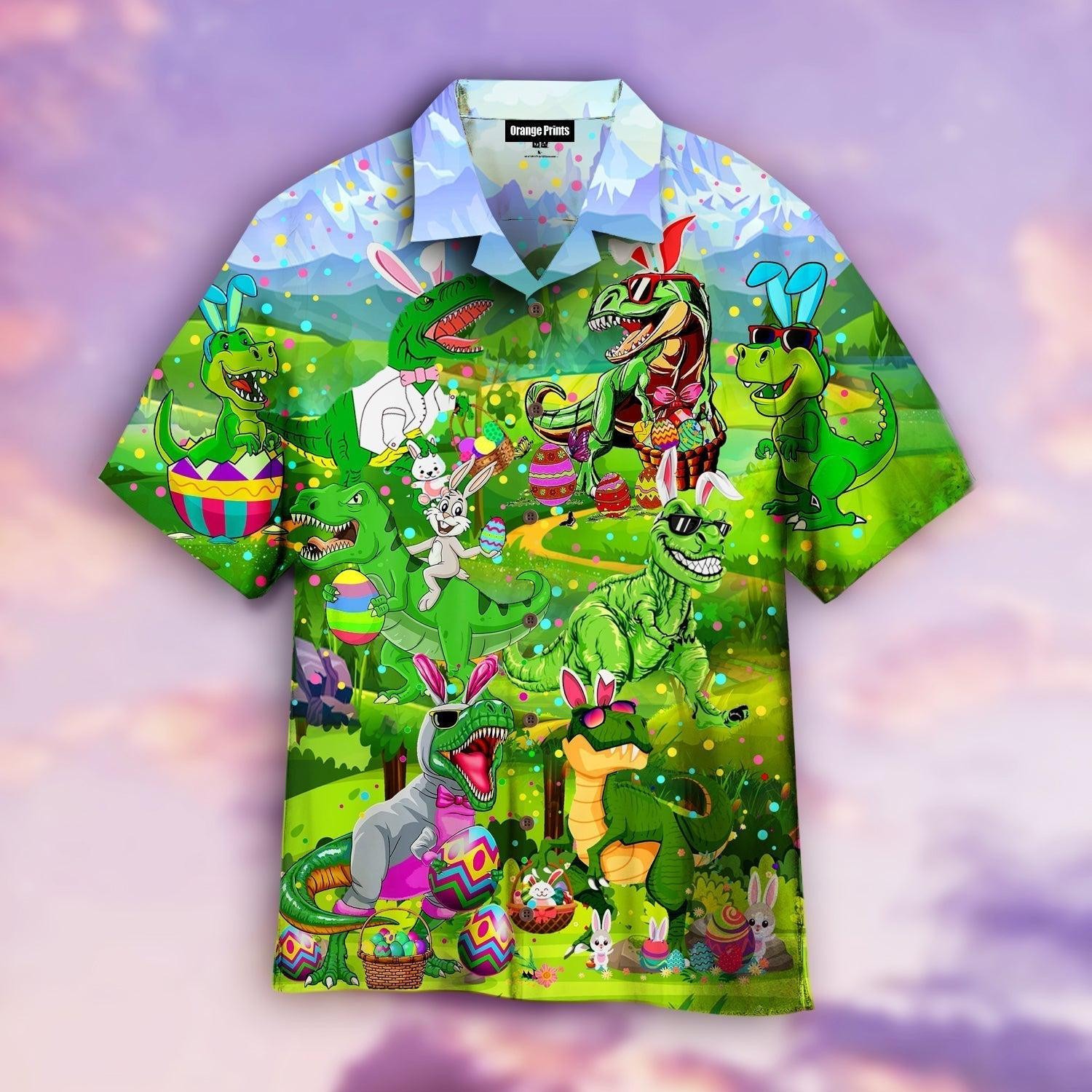 T rex With Bunny Eggs Happy Easter Day Hawaiian Shirt