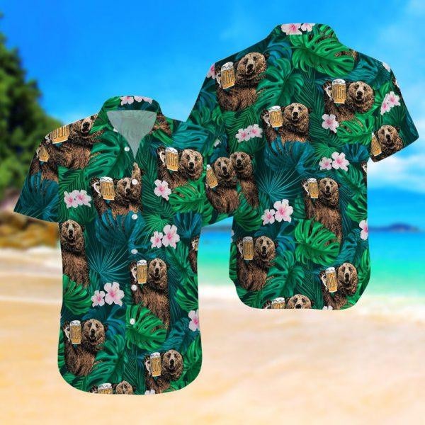 Tropical Bear And Beer Hawaiian Shirt