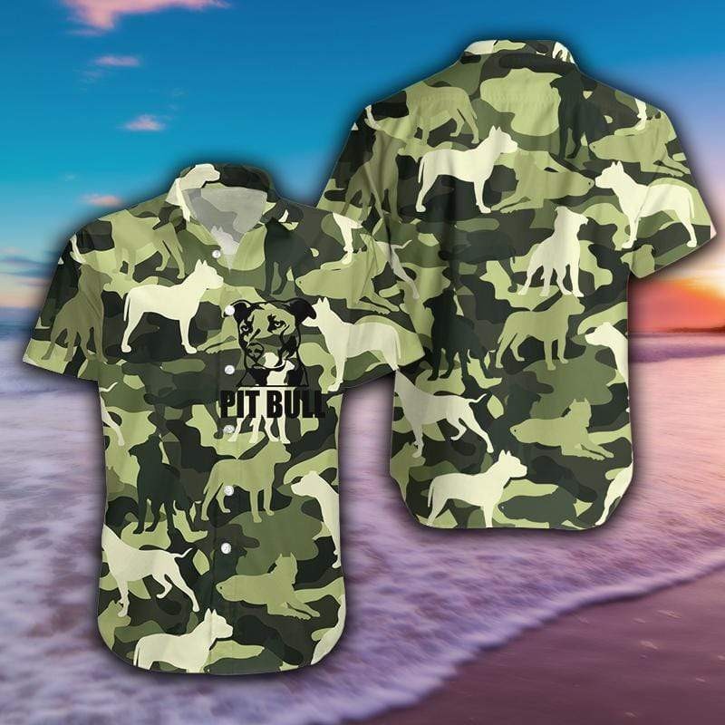 Pit bull Camo Dog Army Unisex Hawaiian Shirt
