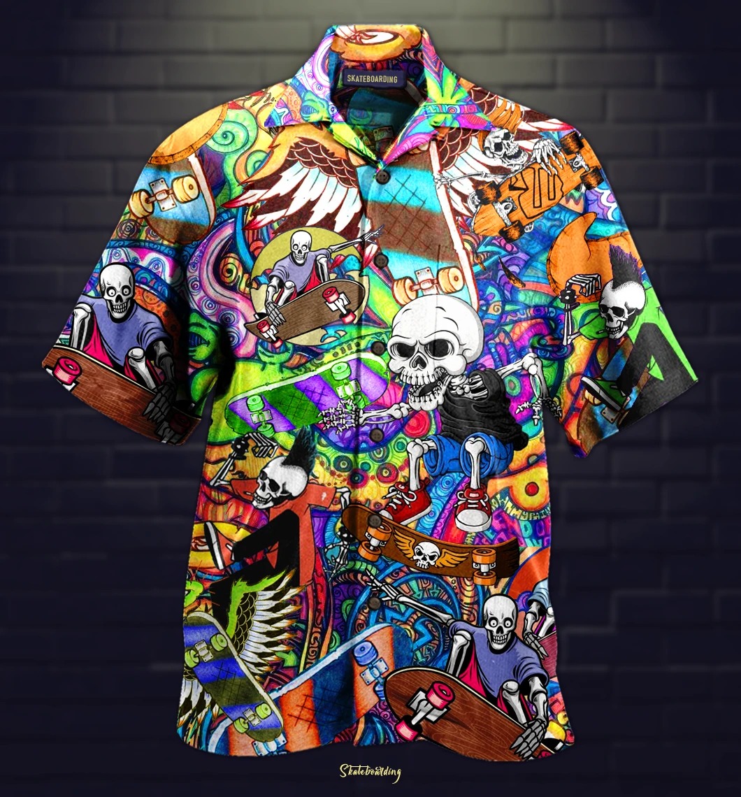 Skeleton Skating Hawaiian Shirt