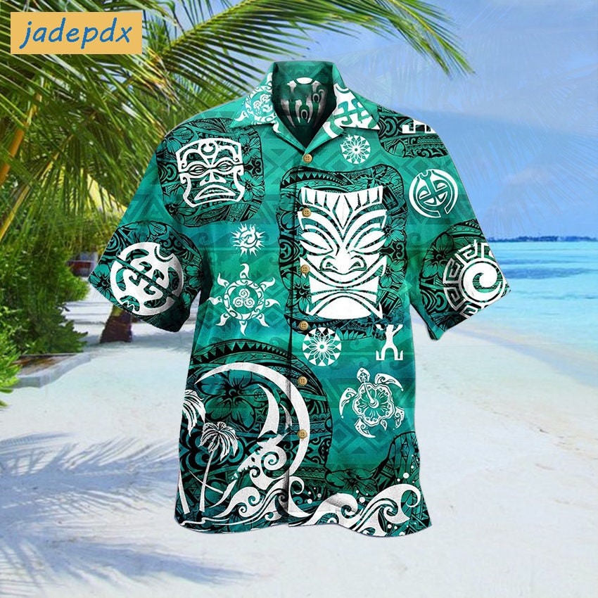 Tiki Love Sea Turtle Tropical Pattern Hawaiian Shirt
