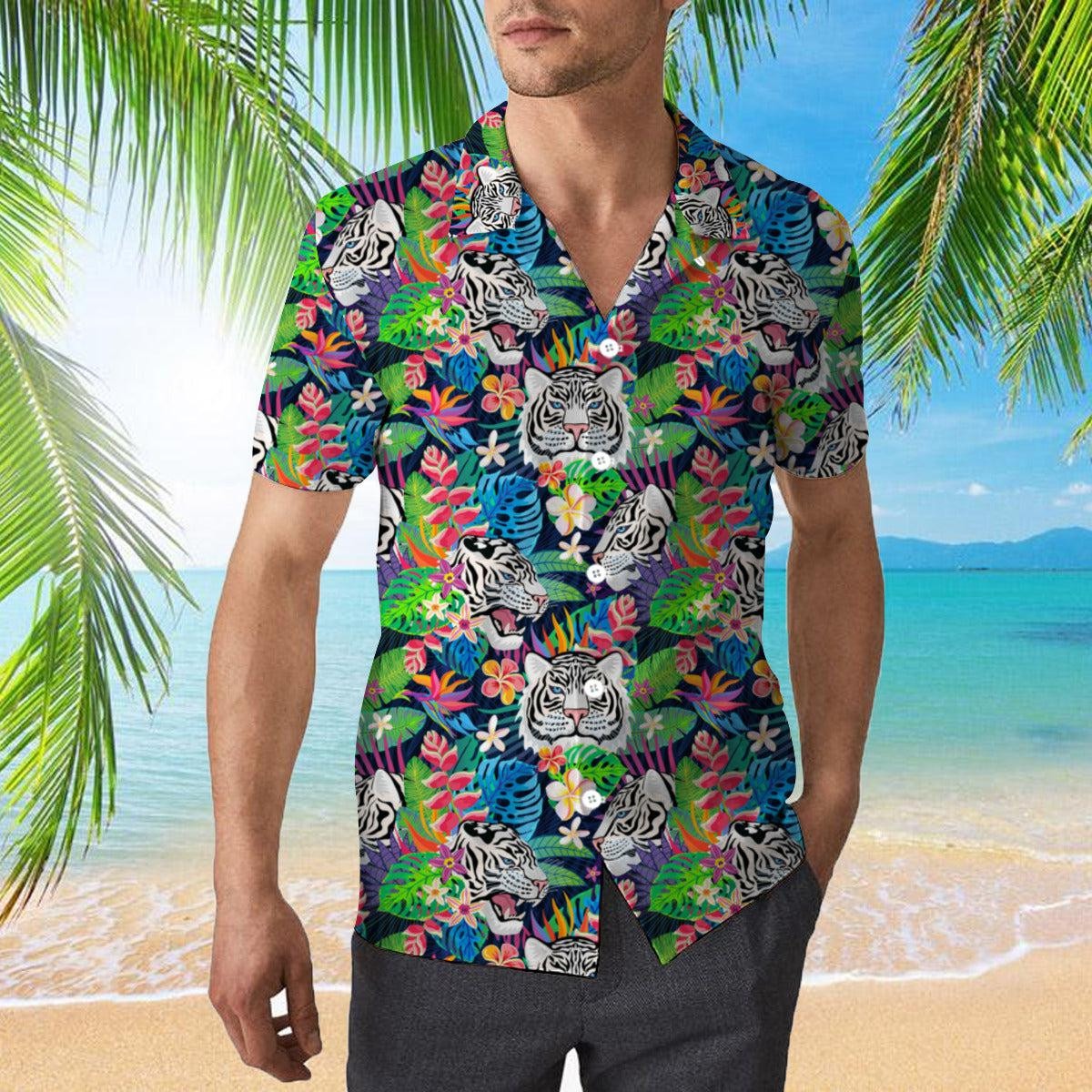 White Tiger Tropical Hawaiian Shirt