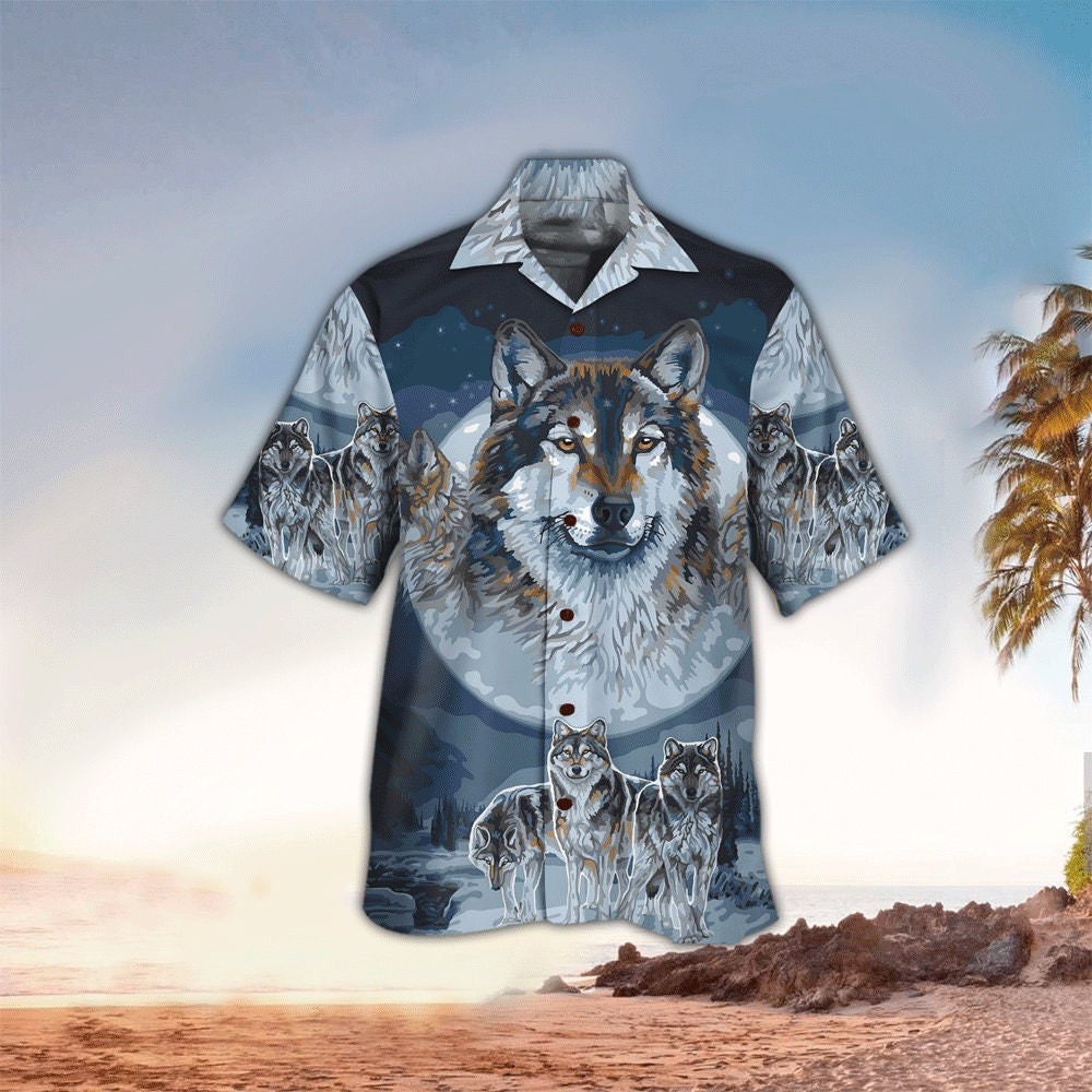 Wolves And The Moon Hawaiian Shirt