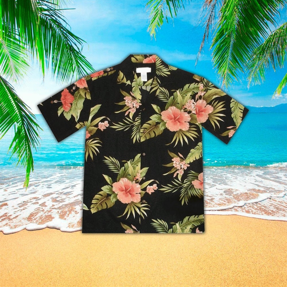 Tropical Hibiscus Flower & Leaves Hawaiian Shirt