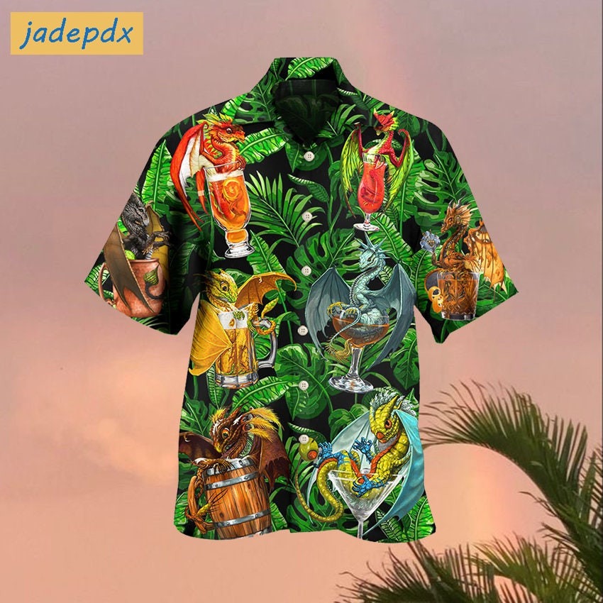 Tropical Dragon Drinking Beer And Wine Hawaiian Shirt