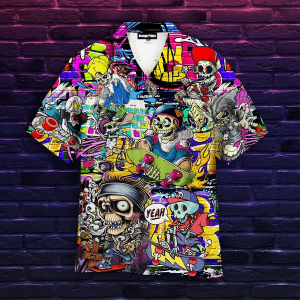Time To Ride Skull Skateboarding Graffiti Hawaiian Shirt