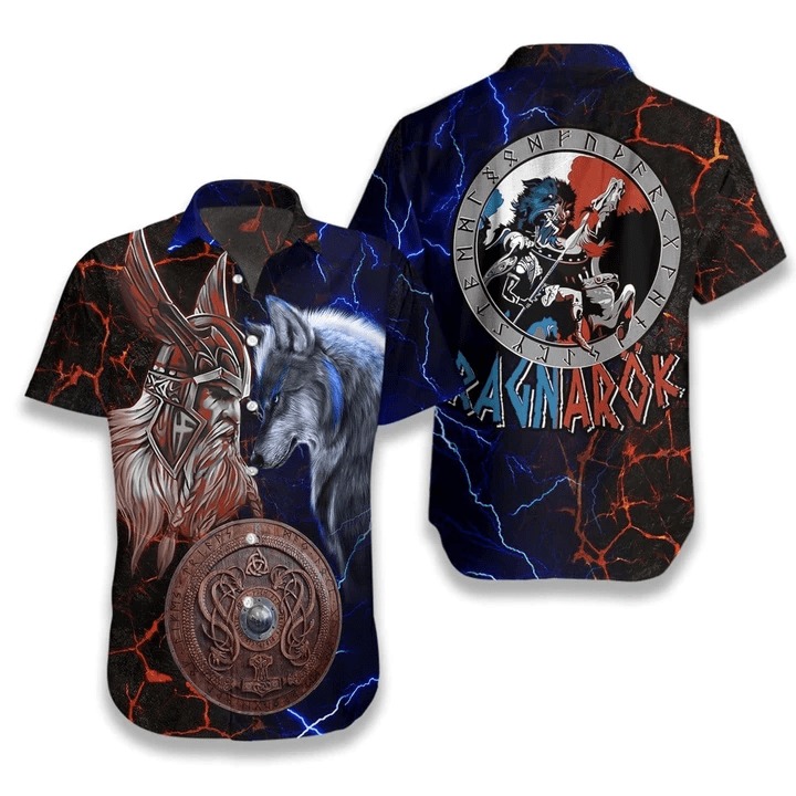 Wolf Viking Odin And Fenrir Battle Hawaiian Shirt