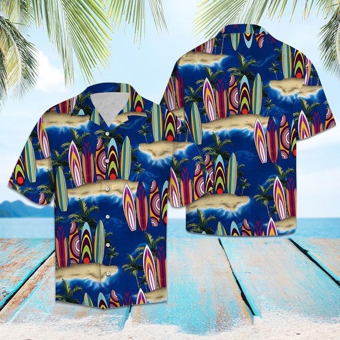 Surfboard Palm Tree Hawaiian Shirt