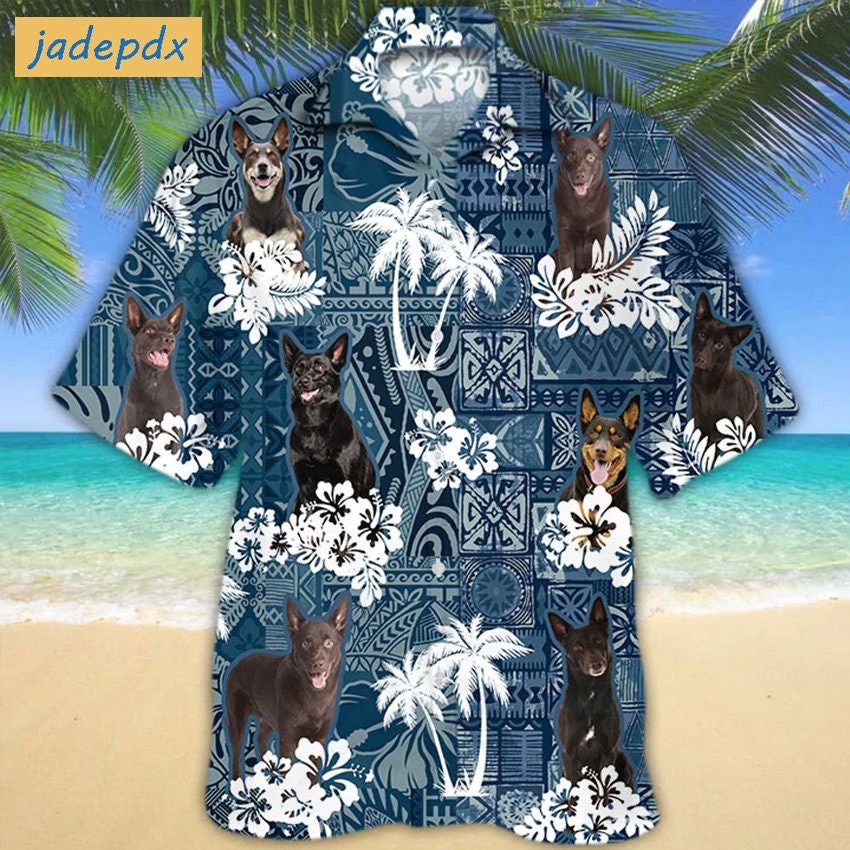 Tropical Hibiscus And Palm Australian Kelpie Hawaiian Shirt