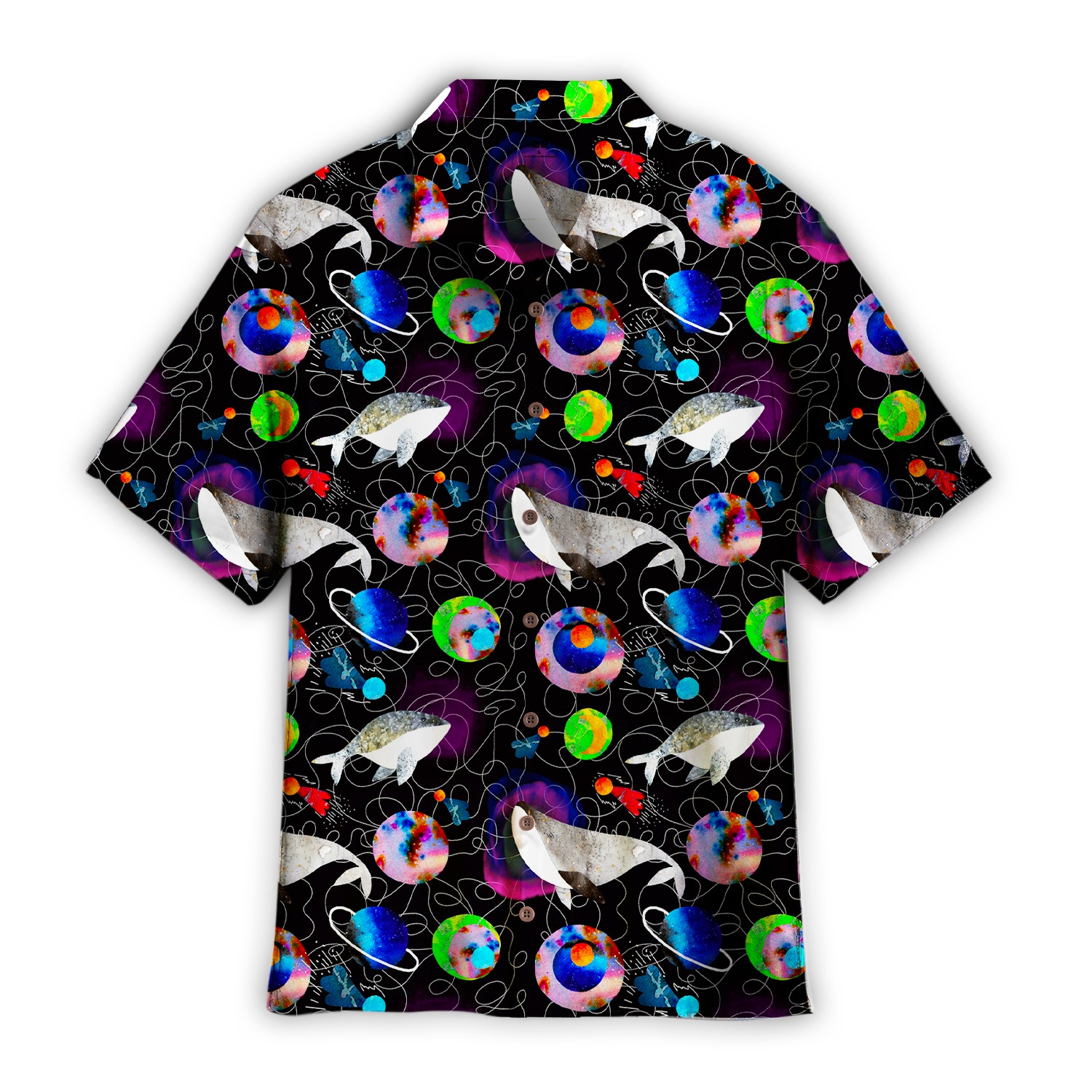 Whales Planets Stars Colorful Hawaiian Shirt